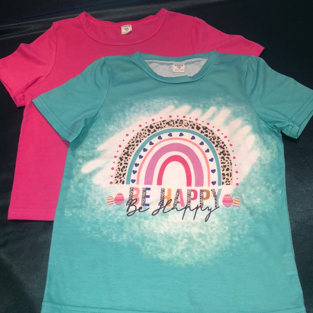 Be Happy Kids T-Shirt - Teal and Pink